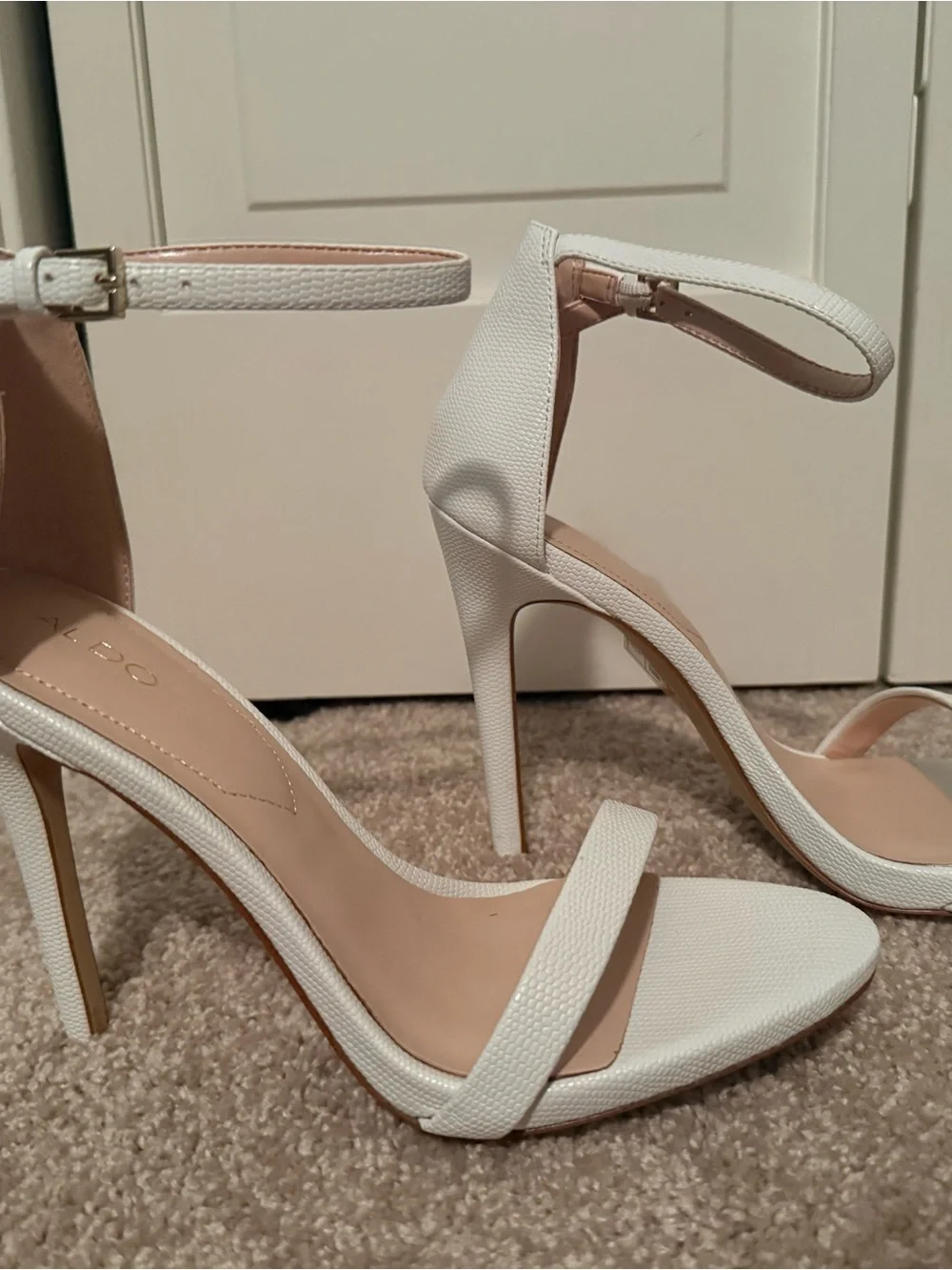 ALDO White Textured Ankle-Strap Sandals